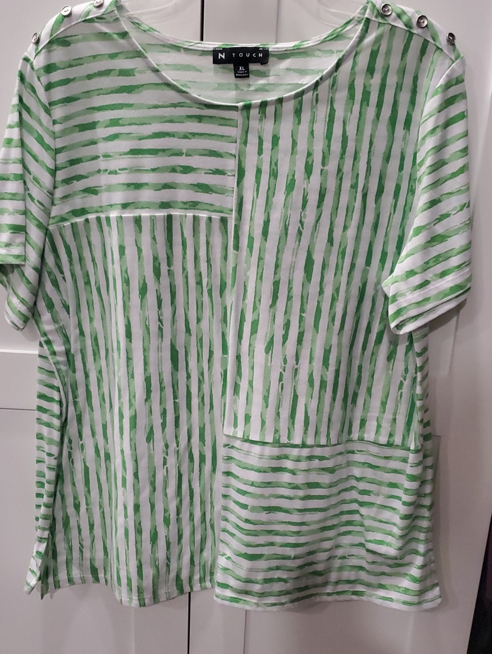N Touch Green & White Patchwork Stripe Tunic